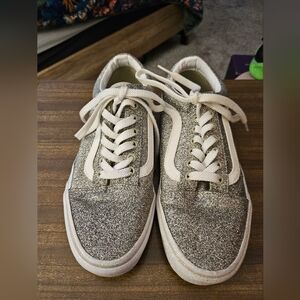 Vans Women's Sparkling Glitter Sneakers - Dark Silver and White 7 Men/8.5 Womens